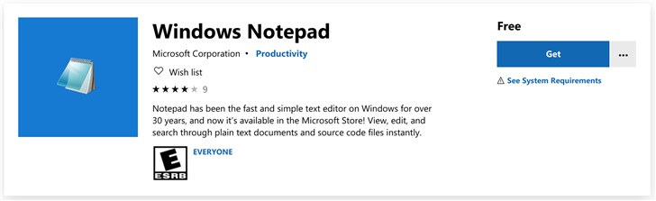 微软商店下架Notepad